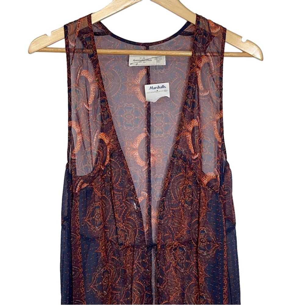 NWT Abercrombie & Fitch Sheer Sleeveless Floral Duster/Cover/Long Vest - Picture 4 of 4